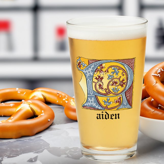 Medieval Blue and Red Ivy Illuminated Letter R Glass (Creator Uploaded)