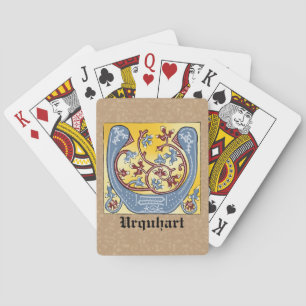 Medieval Blue and Red Ivy Illuminated Letter U Poker Cards