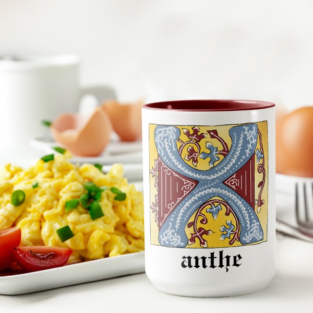 Medieval Blue and Red Ivy Illuminated Letter X Mug (Creator Uploaded)