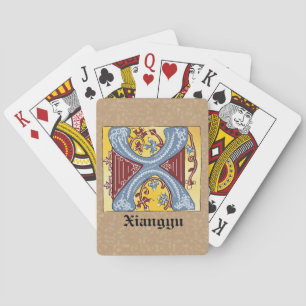 Medieval Blue and Red Ivy Illuminated Letter X Poker Cards