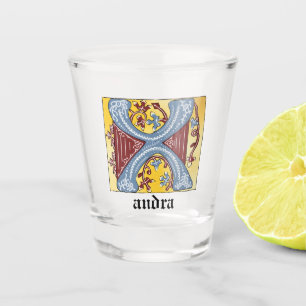 Medieval Blue and Red Ivy Illuminated Letter X Sho Shot Glass