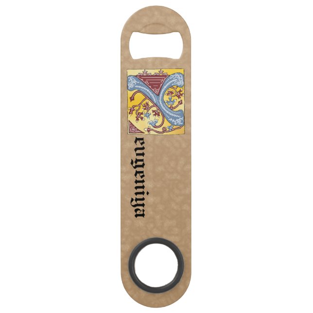 Medieval Blue and Red Ivy Illuminated Letter Y Bar Key (Back)