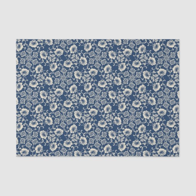 Medieval Blue Floral Design Tissue Paper (Front)