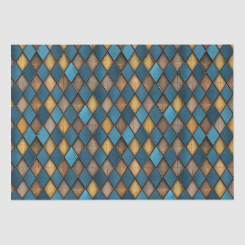 MEDIEVAL BLUE HARLEQUIN WOOD METAL DECOUPAGE TISSUE PAPER