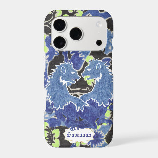 Medieval  Blue Lion on Floral Pattern iPhone 17 Pro Case