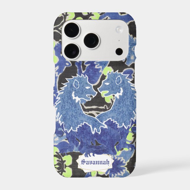 Medieval  Blue Lion on Floral Pattern Case-Mate iPhone Case (Back)