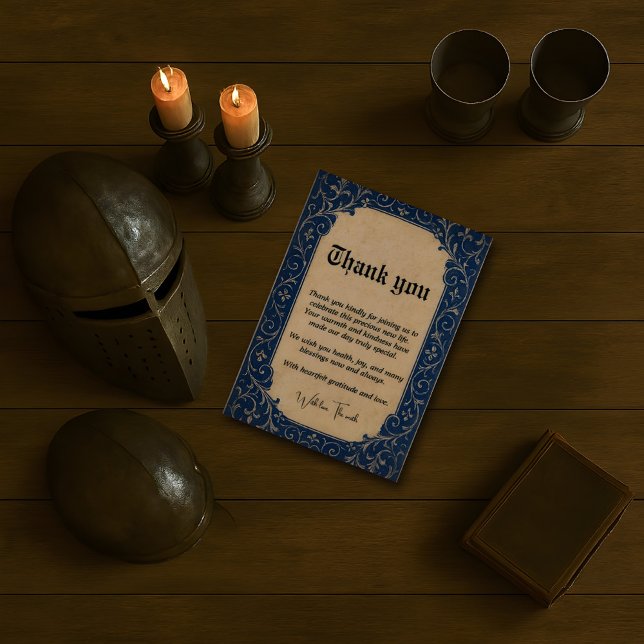 Medieval Blue Ornamental Thanks Card (Creator Uploaded)