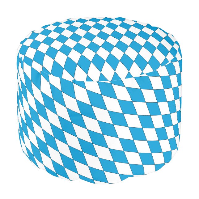 Medieval Blue White Bavaria Diamond Shaped Pattern Pouf (Angled Front)