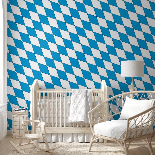 Medieval Blue White Bavaria Diamond Shaped Wallpaper (Kids)