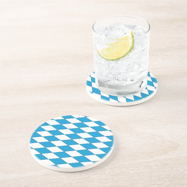 Medieval Blue White Bavaria Diamond Shapes Pattern Coaster (Side)