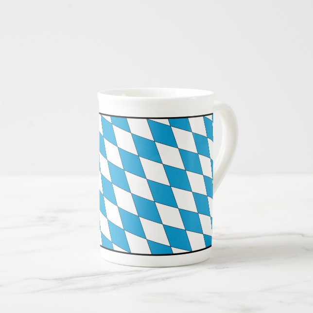 Medieval Blue White Bavaria Lozenges Pattern Bone China Mug (Front Right)