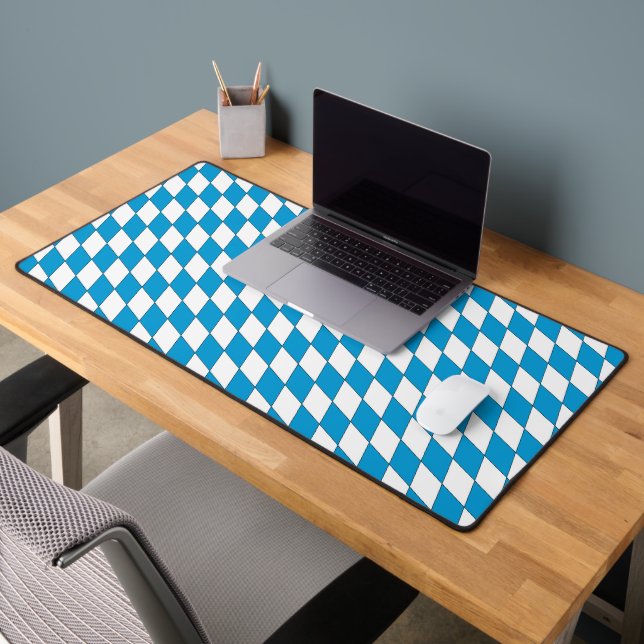 Medieval Blue White Bavaria Lozenges Pattern Desk Mat (Office 2)
