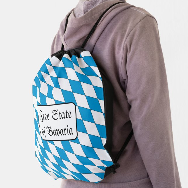 Medieval Blue White Bavaria Lozenges Pattern Drawstring Bag (Insitu)