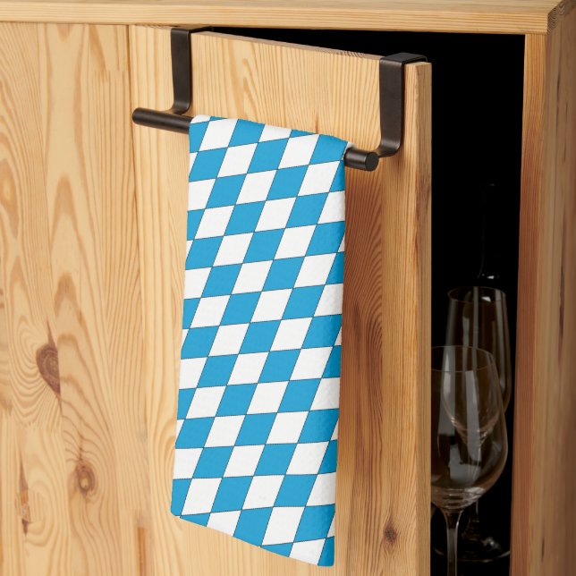Medieval Blue White Bavaria Lozenges Pattern Kitchen Towel (Thirds Fold)