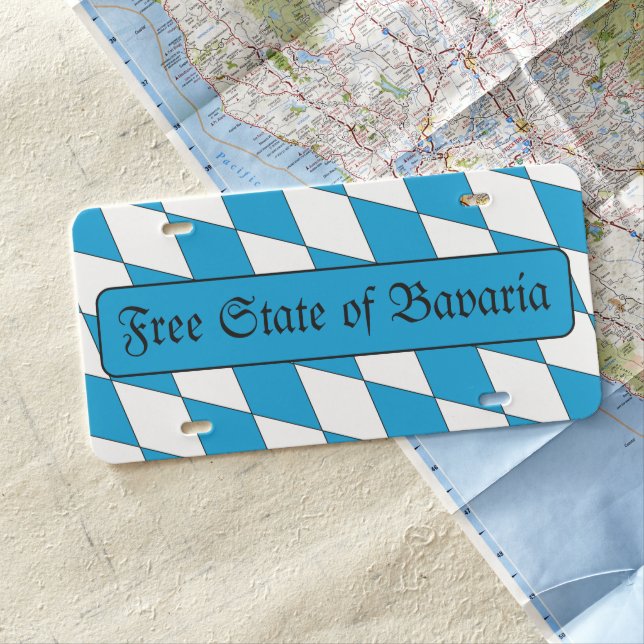 Medieval Blue White Bavaria Lozenges Pattern License Plate (In Situ)
