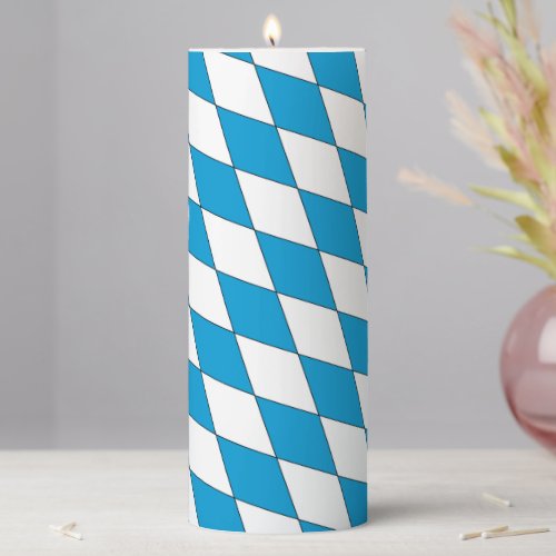 Medieval Blue White Bavaria Lozenges Pattern Pillar Candle