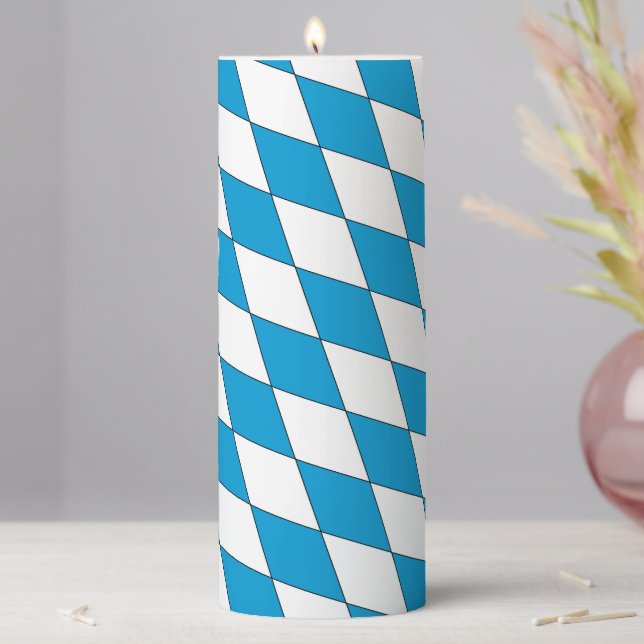 Medieval Blue White Bavaria Lozenges Pattern Pillar Candle (In Situ)