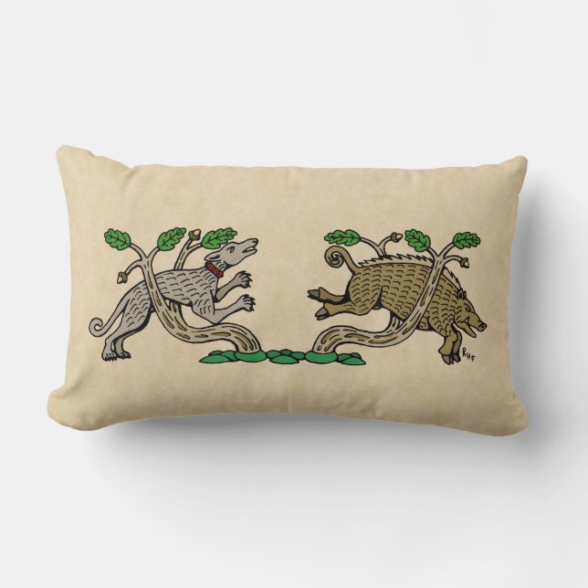 Medieval Boar Hunt Lumbar Pillow (Front)