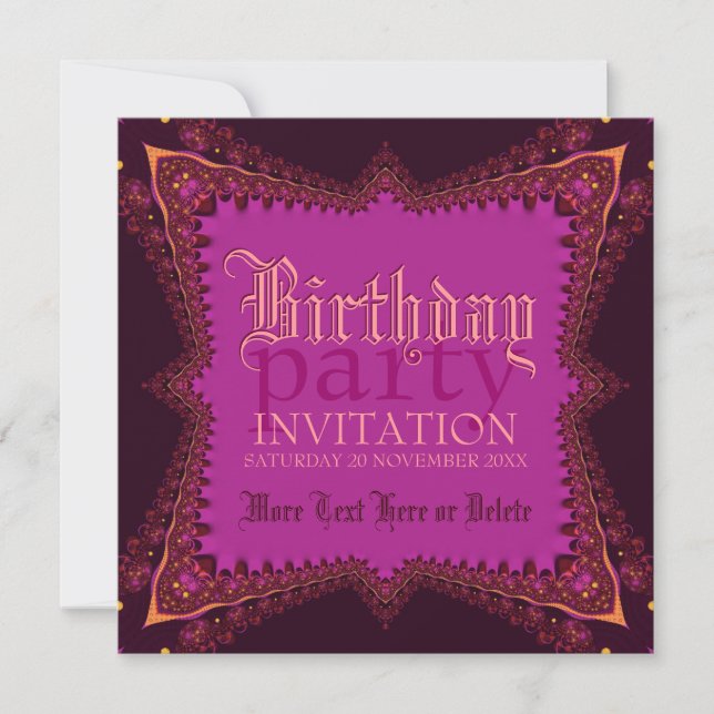 Medieval Bohemian Girl Pink Party Invitation (Front)