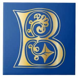 Medieval Botanical Decorative Capital B Ceramic Tile