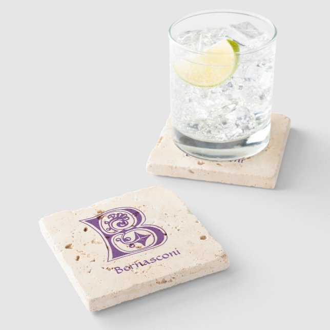 Medieval Botanical Decorative Capital B Stone Coaster (Side)