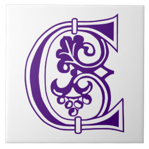 Medieval Botanical Decorative Capital C Ceramic Tile