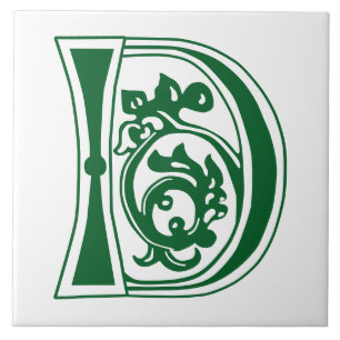 Medieval Botanical Decorative Capital D Ceramic Tile