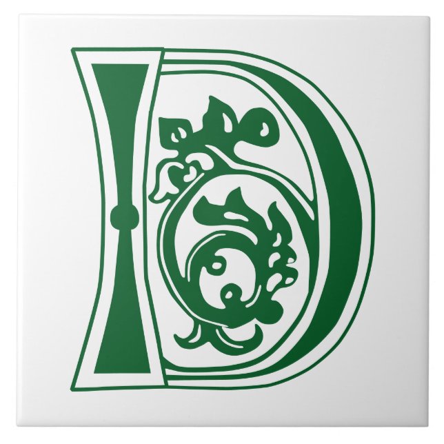 Medieval Botanical Decorative Capital D Ceramic Tile (Front)
