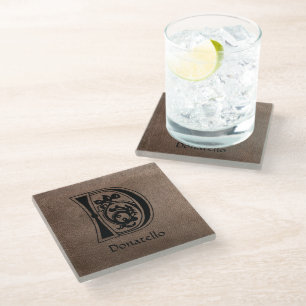 Medieval Botanical Decorative Capital D Glass Coaster