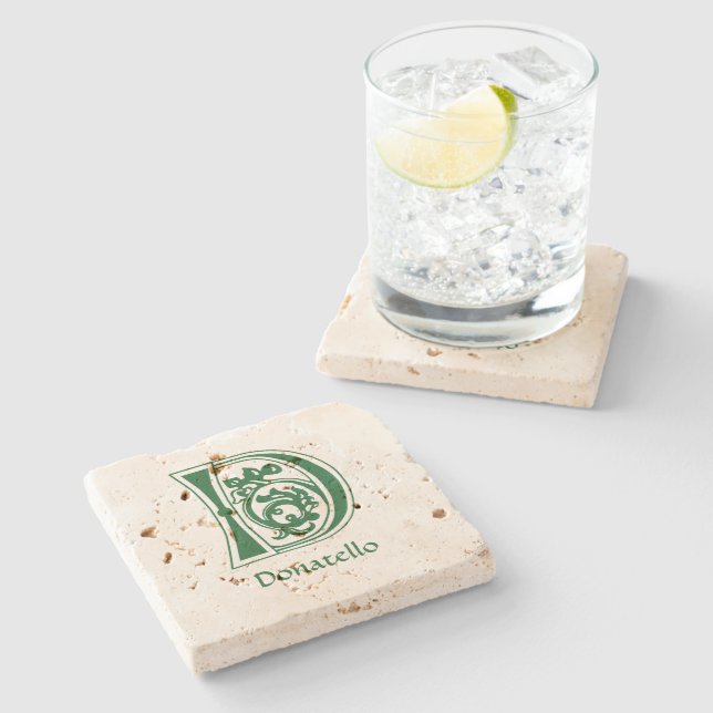 Medieval Botanical Decorative Capital D Stone Coaster (Side)