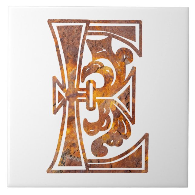 Medieval Botanical Decorative Capital E Ceramic Tile (Front)