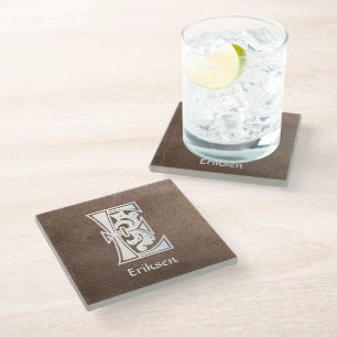 Medieval Botanical Decorative Capital E Glass Coaster