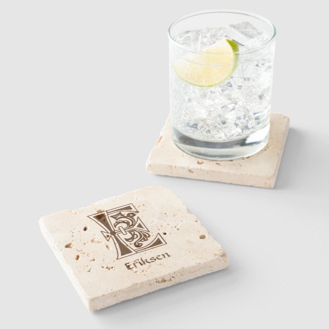 Medieval Botanical Decorative Capital E Stone Coaster (Side)