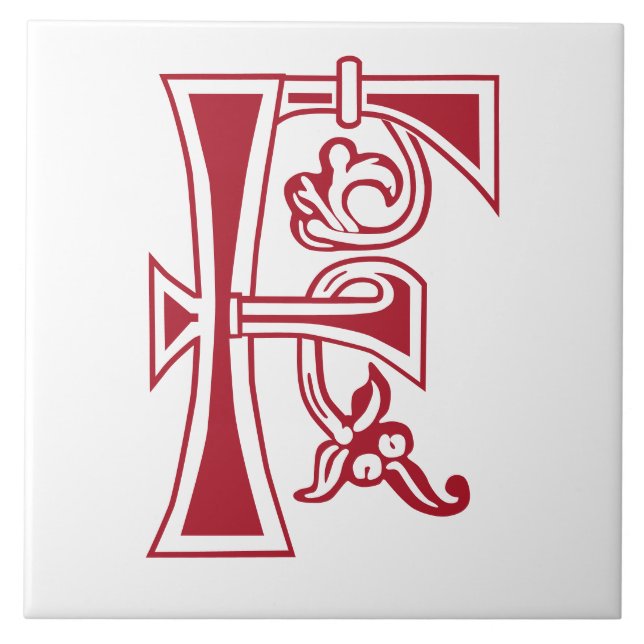 Medieval Botanical Decorative Capital F Ceramic Tile (Front)