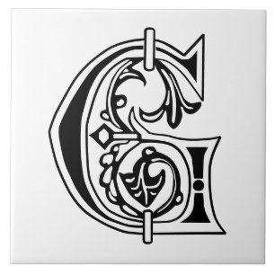 Medieval Botanical Decorative Capital G Ceramic Tile
