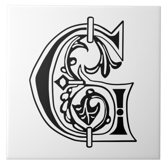 Medieval Botanical Decorative Capital G Ceramic Tile (Front)