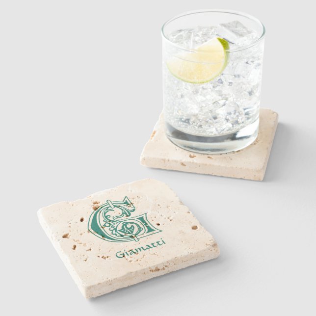 Medieval Botanical Decorative Capital G Stone Coaster (Side)
