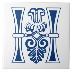Medieval Botanical Decorative Capital H Ceramic Tile