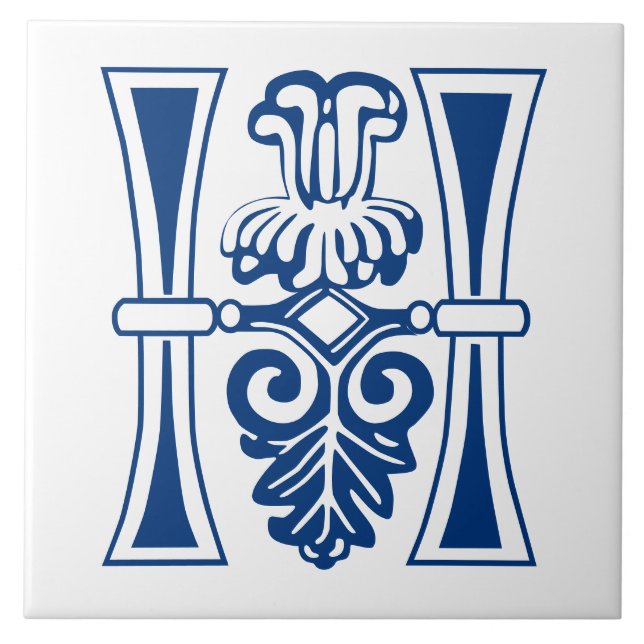 Medieval Botanical Decorative Capital H Ceramic Tile (Front)