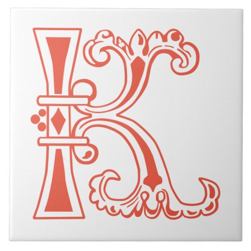 Medieval Botanical Decorative Capital K Ceramic Tile