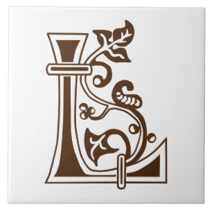 Medieval Botanical Decorative Capital L Ceramic Tile