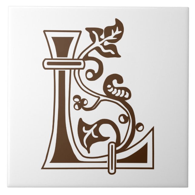 Medieval Botanical Decorative Capital L Ceramic Tile (Front)