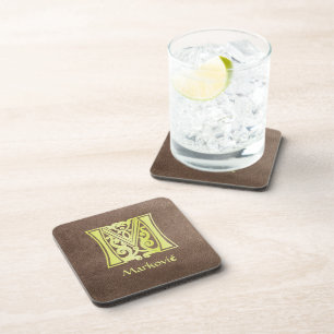 Medieval Botanical Decorative Capital M Beverage Coaster