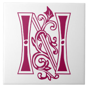 Medieval Botanical Decorative Capital N Ceramic Tile