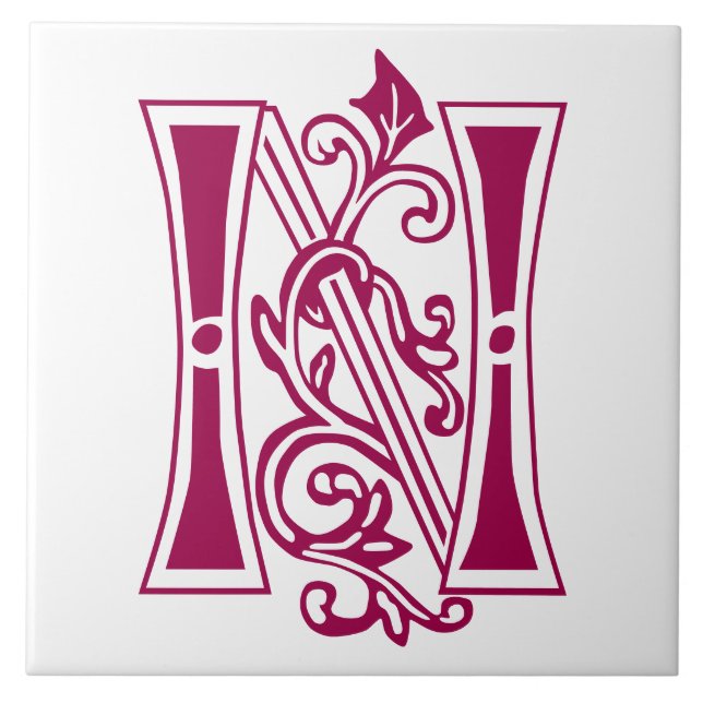 Medieval Botanical Decorative Capital N Ceramic Tile (Front)