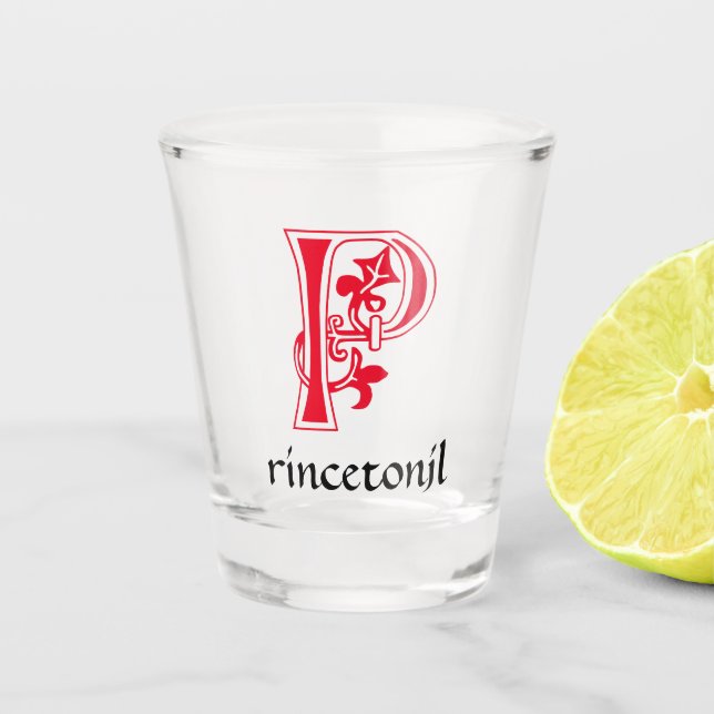 Medieval Botanical Decorative Capital P Shot Glass (Front)