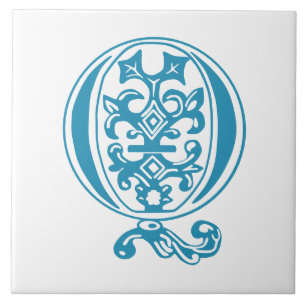 Medieval Botanical Decorative Capital Q Ceramic Tile