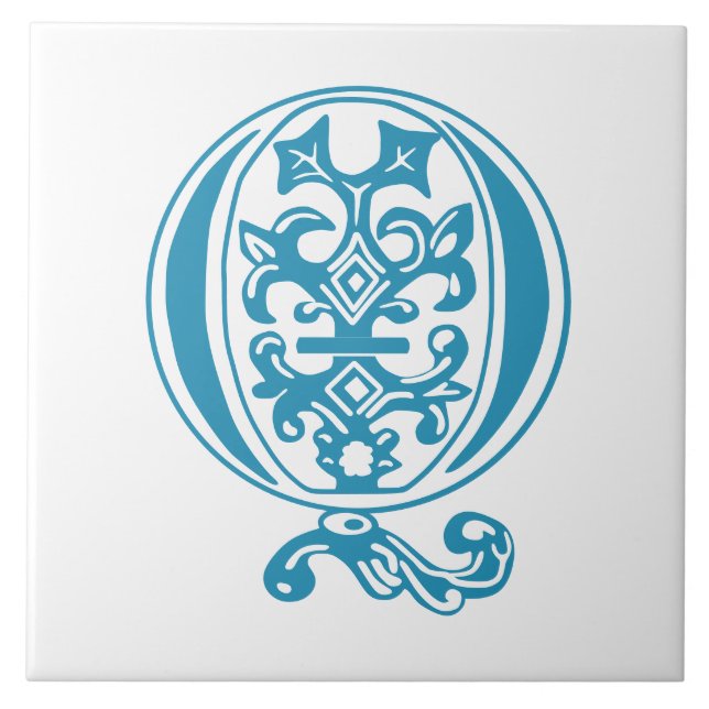 Medieval Botanical Decorative Capital Q Ceramic Tile (Front)