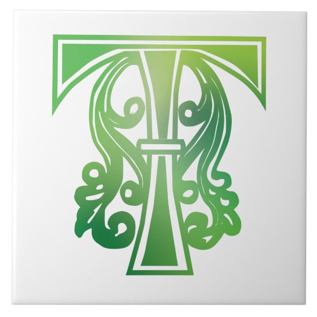 Medieval Botanical Decorative Capital T Ceramic Tile (Front)