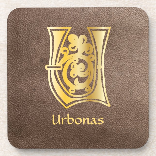 Medieval Botanical Decorative Capital U Beverage Coaster (Front)